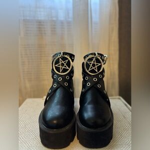 KILLSTAR Gothic Black Ankle Boots with Pentagram Detail